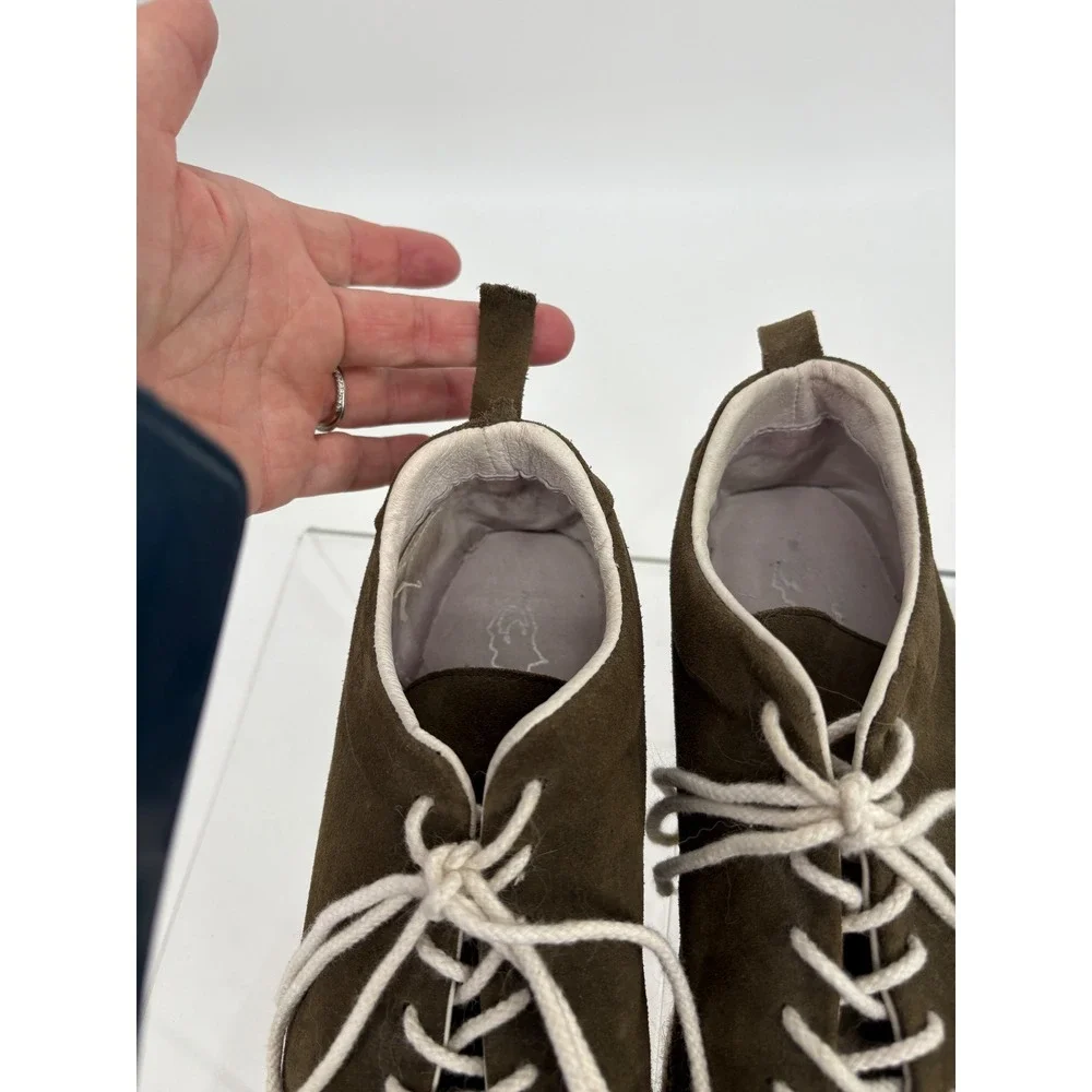 Gitana Made In Spain Suede Leathrr Lace-Up Espadrilles Olive Green Comfort 37 EU